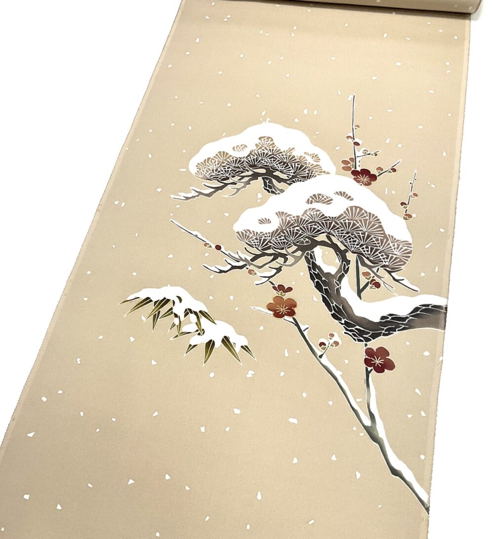 染九寸なごや帯　雪持ち松竹梅　