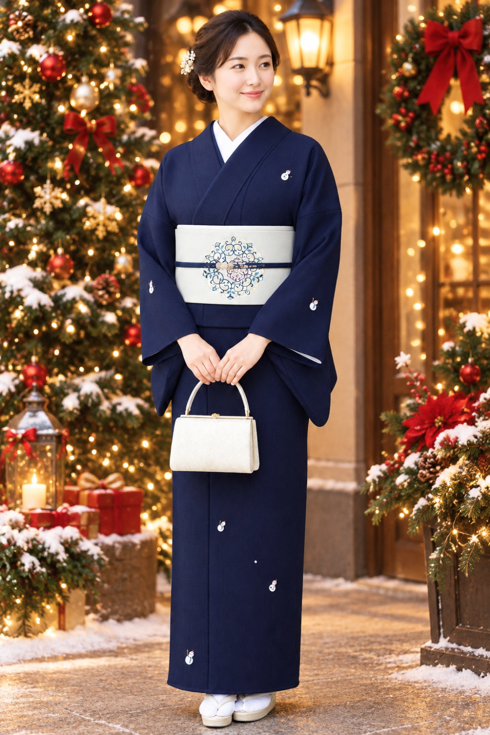 小紋「雪だるま」の着用イメージ