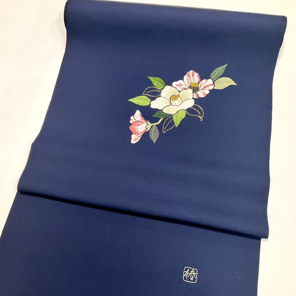 塩瀬染帯　加賀繍