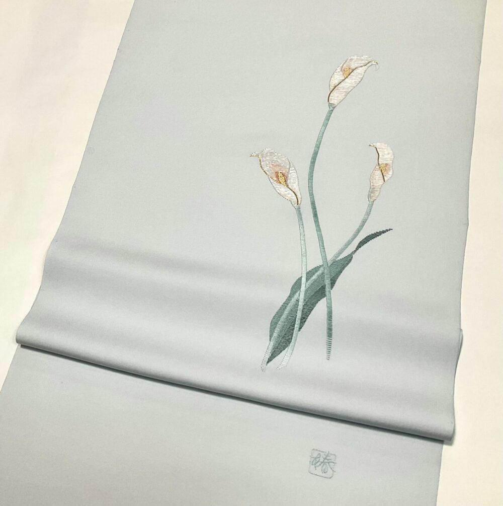 塩瀬染帯　加賀繍